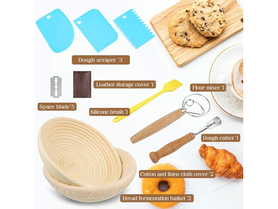 Ensemble de Paniers d'Apprêt Baneton Ovale Rotin Rond Rehausseur Banneton