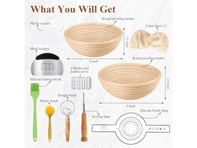Kit de Démarrage Levain Banneton Crochet Couvertures Lin Pour Outils Cuisson Rotin Ovale