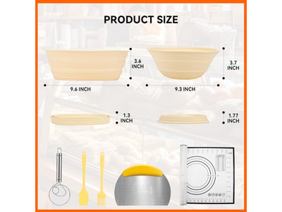 Bannetons en Pâte de Bois Ovale Pain Banneton Canne Rotin Avec Doublures 9 Pouces